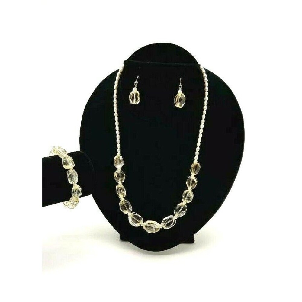 Vtg Lee Sands Necklace Bracelet Earrings Set Glass Beads and Pearls